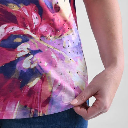 Christopher & Banks Embellished Floral Print Dolman Sleeve Tee