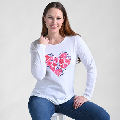 Christopher & Banks Floral Heart Print Long Sleeve Tee