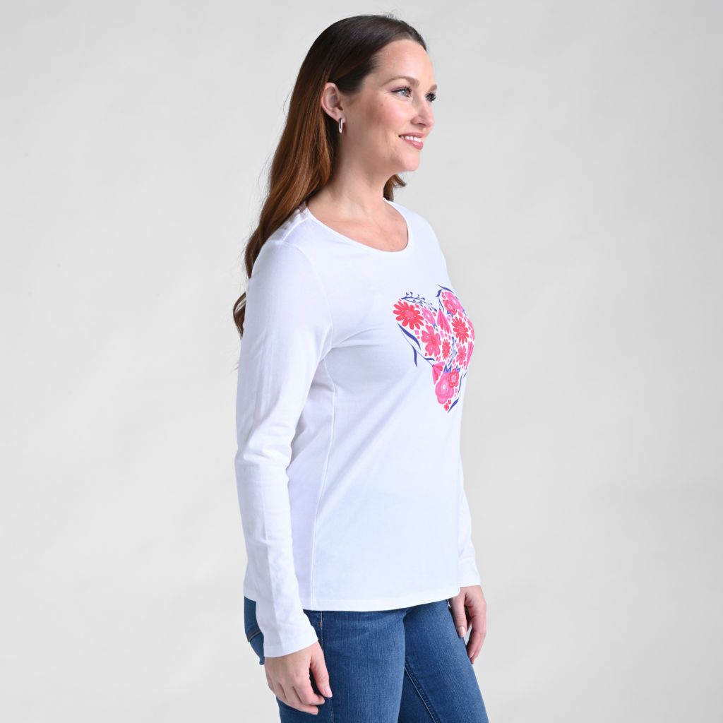 Christopher & Banks Floral Heart Print Long Sleeve Tee