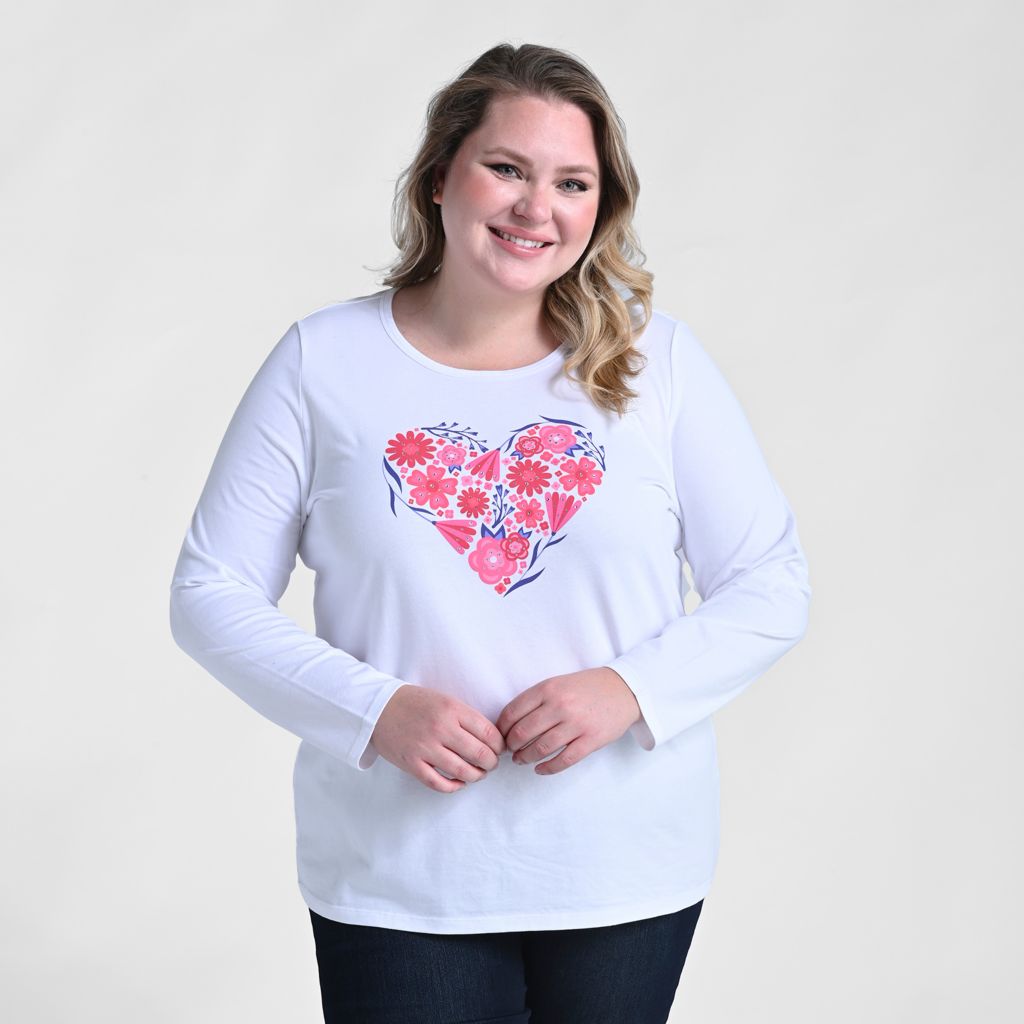 Christopher & Banks Floral Heart Print Long Sleeve Tee