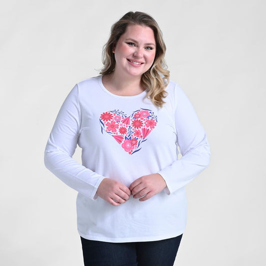 Christopher & Banks Floral Heart Print Long Sleeve Tee