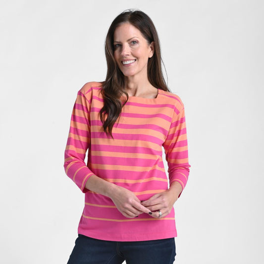 Christopher & Banks Gradient Stripe 3/4 Sleeve Tee