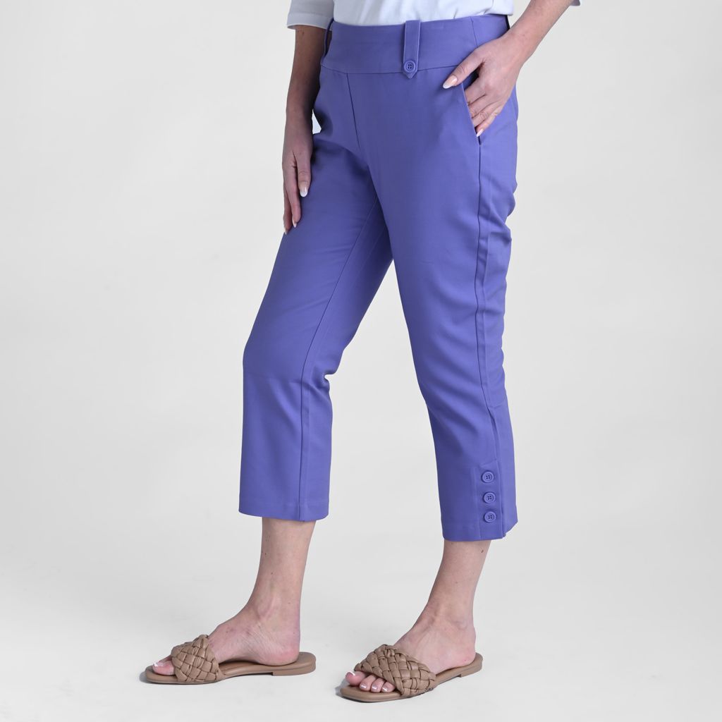 Christopher & Banks Signature Slimming Button Detail Aster Violet Pull On Capri