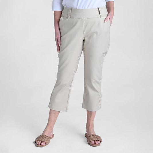 Christopher & Banks Signature Slimming Button Detail Oatmeal Pull On Capri