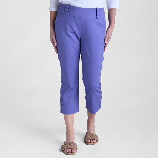 Christopher & Banks Signature Slimming Button Detail Aster Violet Pull On Capri