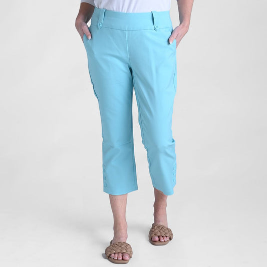 Christopher & Banks Signature Slimming Button Detail Angel Blue Pull On Capri