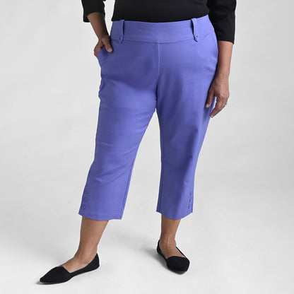 Christopher & Banks Signature Slimming Button Detail Aster Violet Pull On Capri