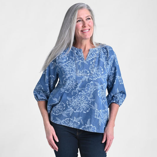 Christopher & Banks Printed Split Neck ¾ Sleeve Blouse