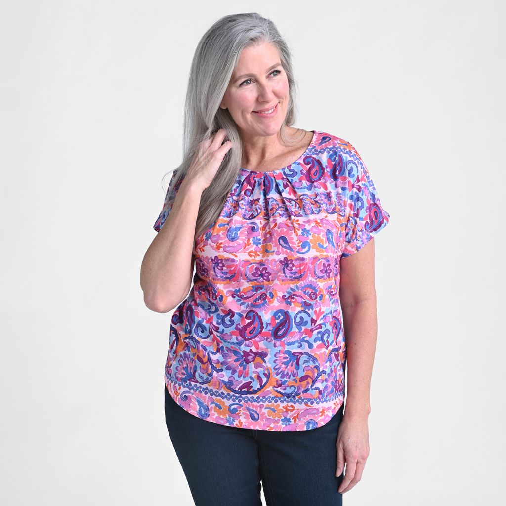 Christopher & Banks Paisley Stripe Print Short Sleeve Tee