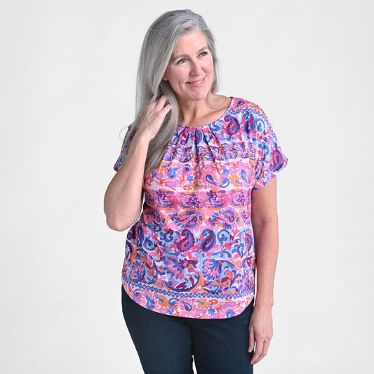 Christopher & Banks Paisley Stripe Print Short Sleeve Tee