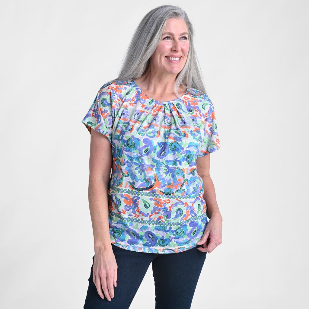 Christopher & Banks Paisley Stripe Print Short Sleeve Tee