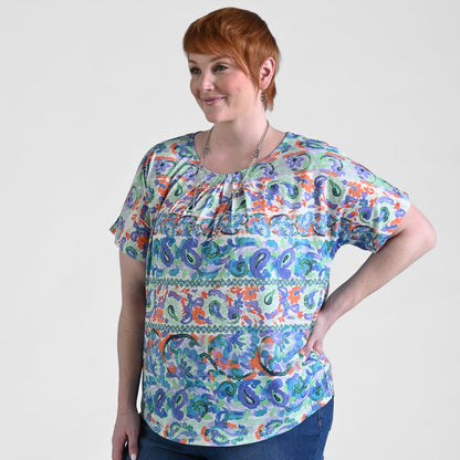 Christopher & Banks Paisley Stripe Print Short Sleeve Tee