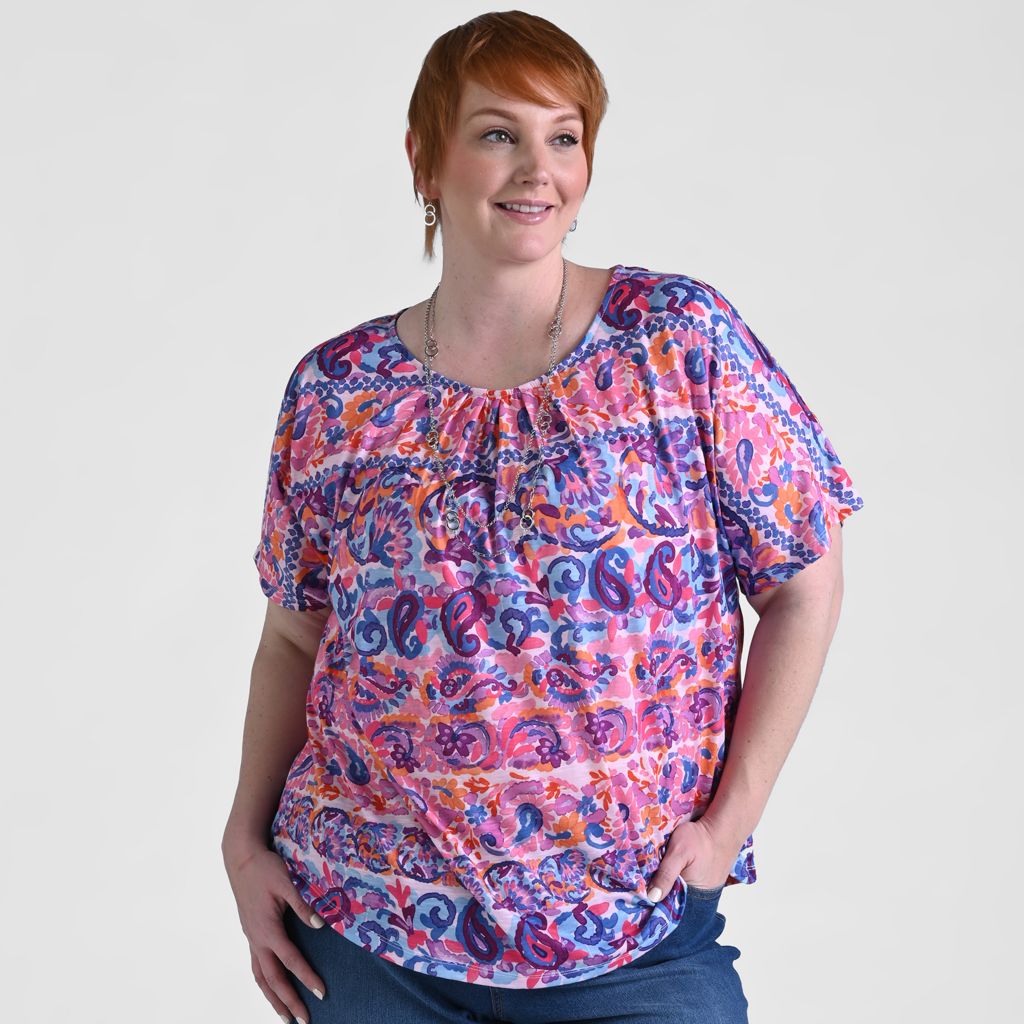 Christopher & Banks Paisley Stripe Print Short Sleeve Tee