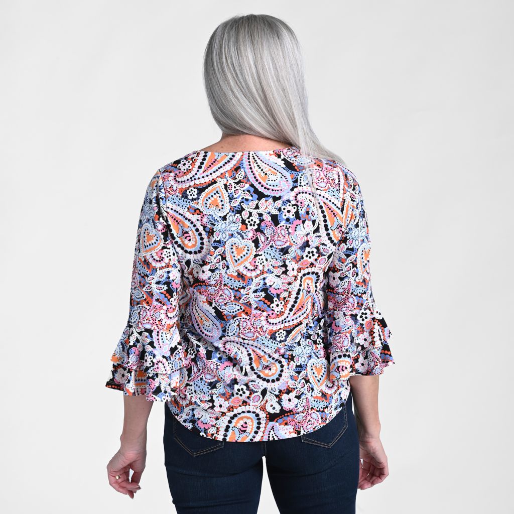 Christopher & Banks Printed Double Ruffle Sleeve Top