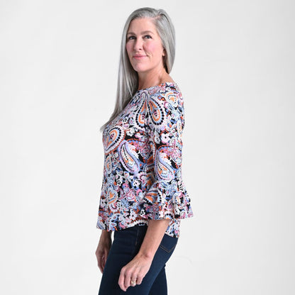 Christopher & Banks Printed Double Ruffle Sleeve Top