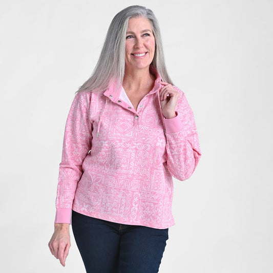 Christopher & Banks Patchwork Print Mock Neck Sweatshirt