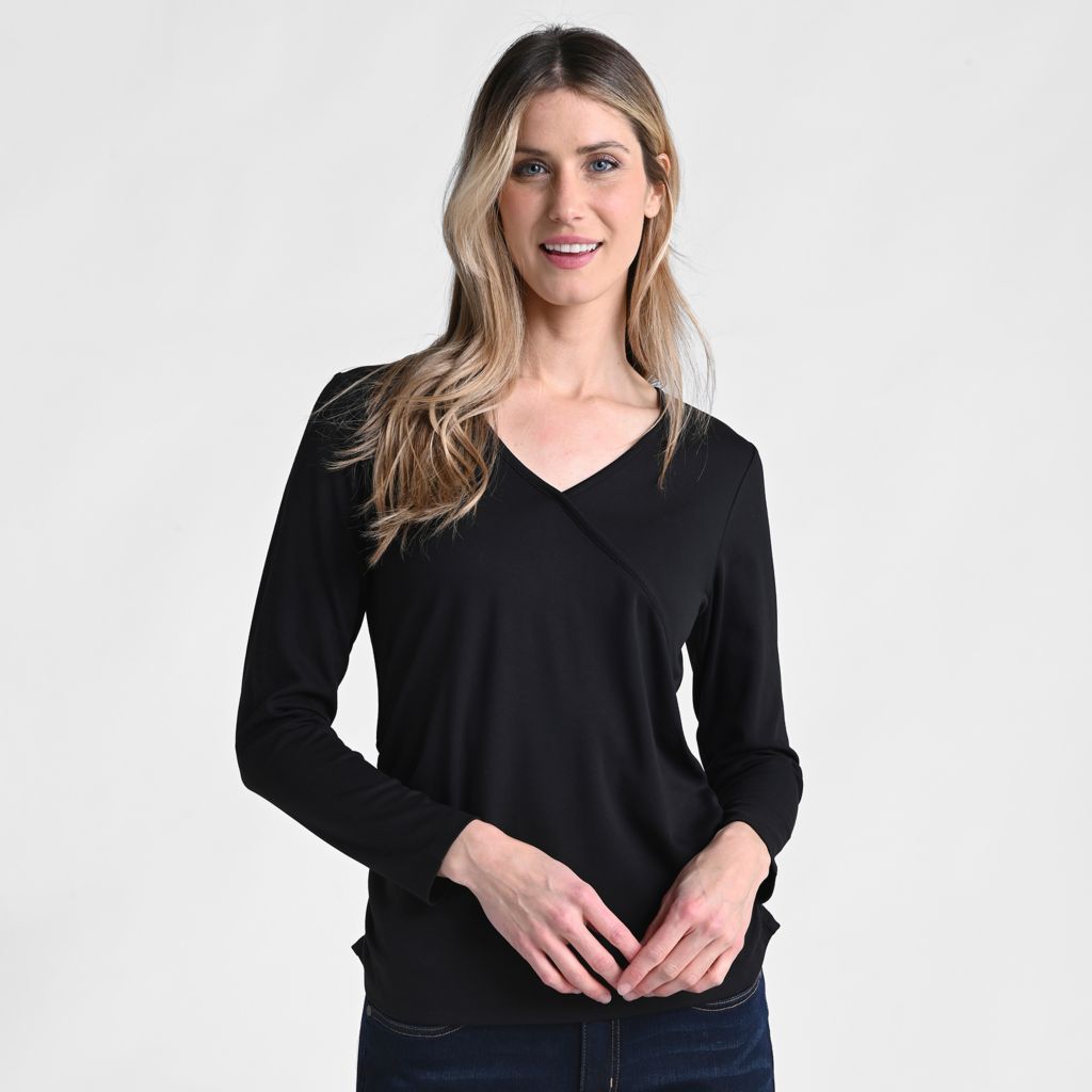 Christopher & Banks Faux Wrap Long Sleeve Tee