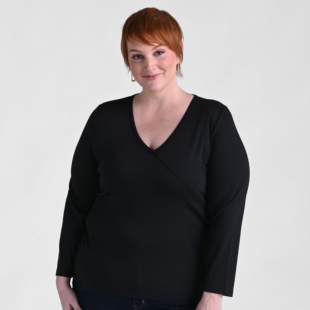 Christopher & Banks Faux Wrap Long Sleeve Tee