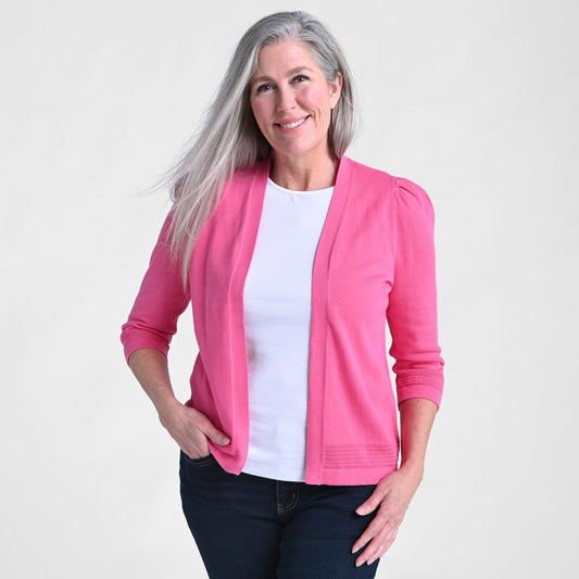 Christopher & Banks Pointelle Detail 3/4 Sleeve Shrug