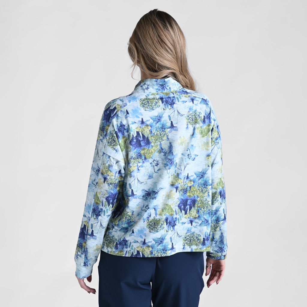 Christopher & Banks Relaxed Restyled Space Dye Print Quarter Snap Top