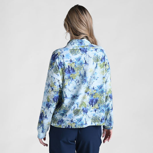Christopher & Banks Relaxed Restyled Space Dye Print Quarter Snap Top