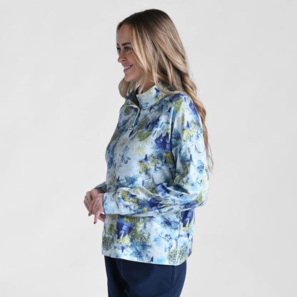 Christopher & Banks Relaxed Restyled Space Dye Print Quarter Snap Top