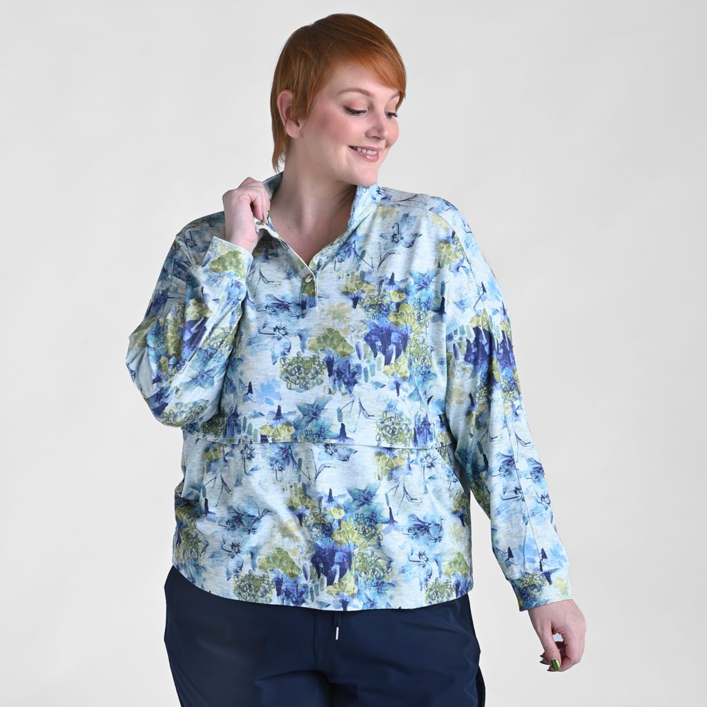 Christopher & Banks Relaxed Restyled Space Dye Print Quarter Snap Top