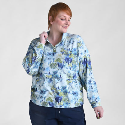 Christopher & Banks Relaxed Restyled Space Dye Print Quarter Snap Top