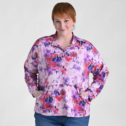 Christopher & Banks Relaxed Restyled Space Dye Print Quarter Snap Top