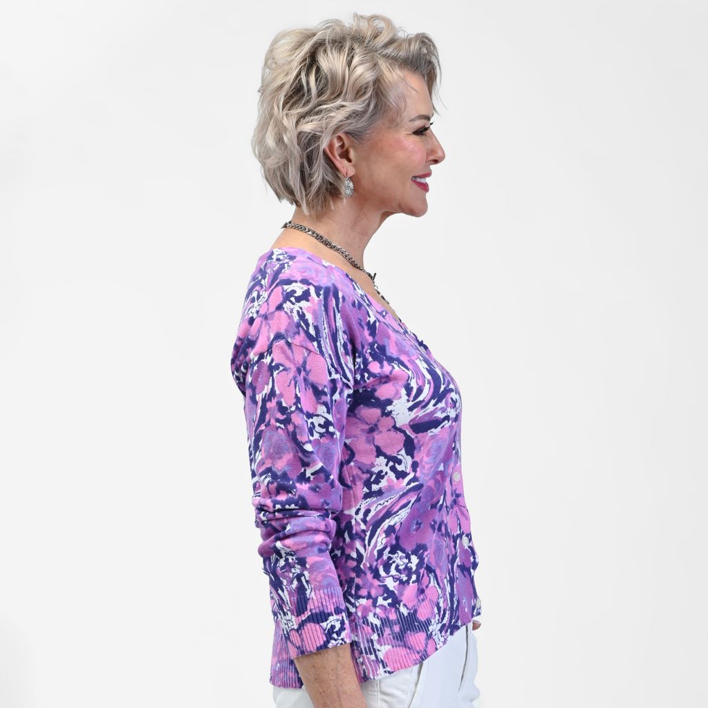 Christopher & Banks Floral Print V Neck Cardigan