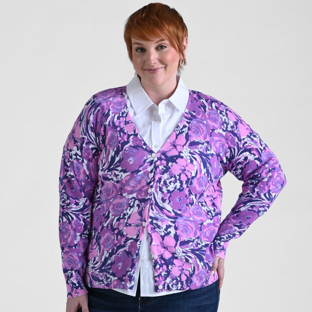 Christopher & Banks Floral Print V Neck Cardigan