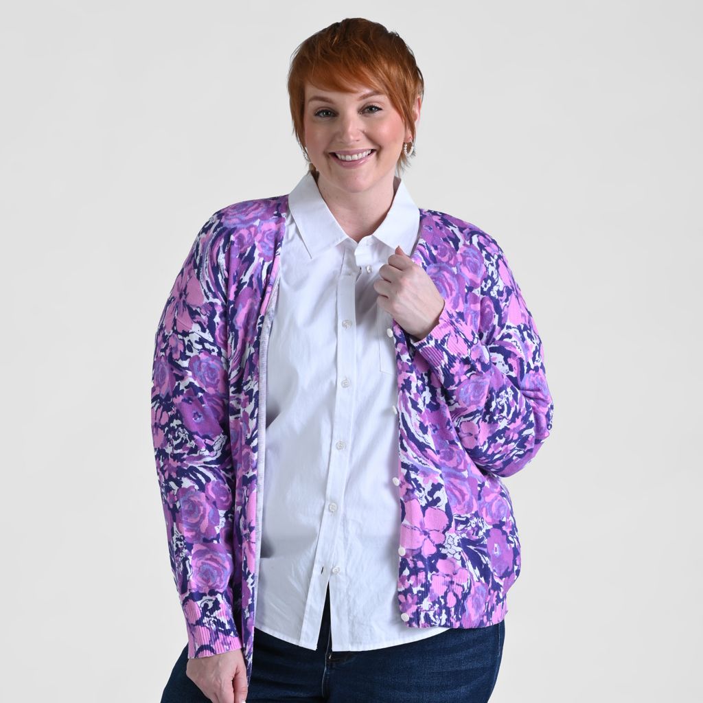 Christopher & Banks Floral Print V Neck Cardigan