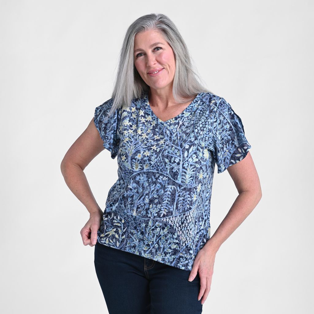 Christopher & Banks Paisley Printed V Neck Tulip Sleeve Top