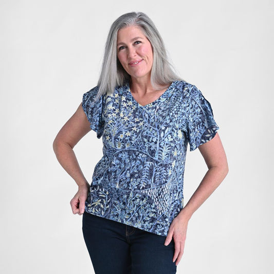 Christopher & Banks Paisley Printed V Neck Tulip Sleeve Top