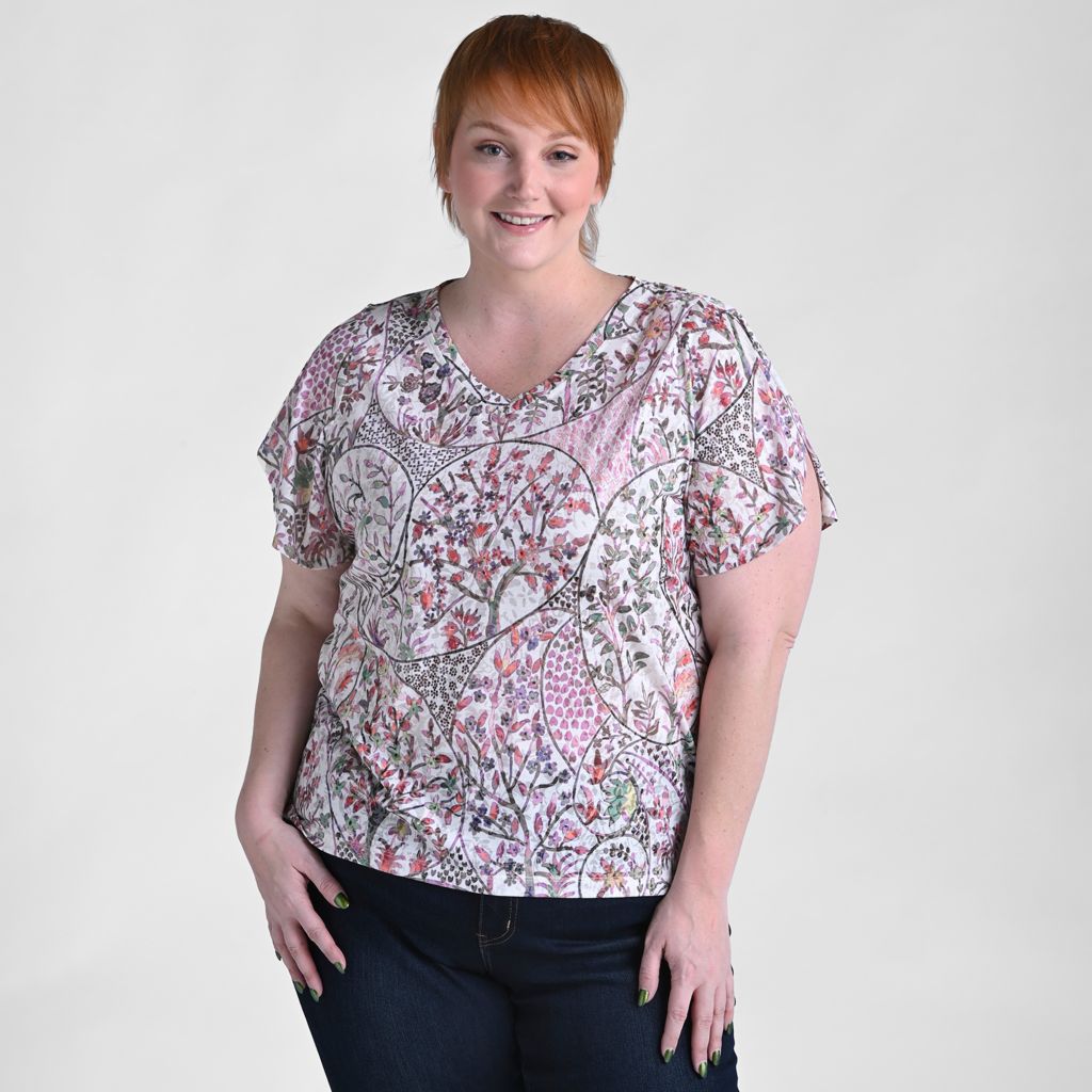 Christopher & Banks Paisley Printed V Neck Tulip Sleeve Top