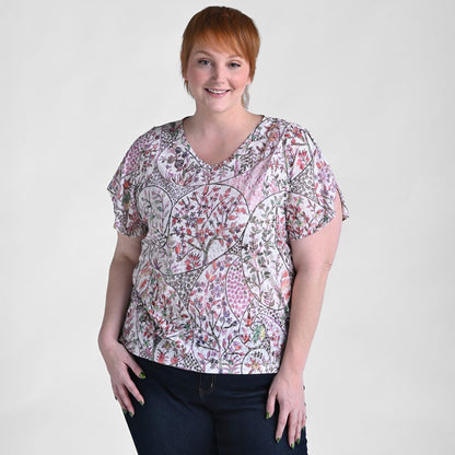 Christopher & Banks Paisley Printed V Neck Tulip Sleeve Top