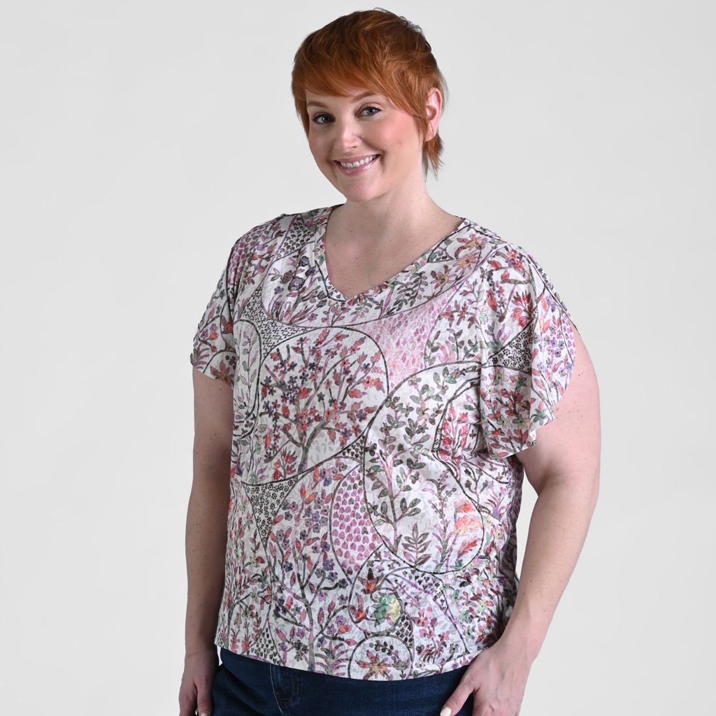 Christopher & Banks Paisley Printed V Neck Tulip Sleeve Top
