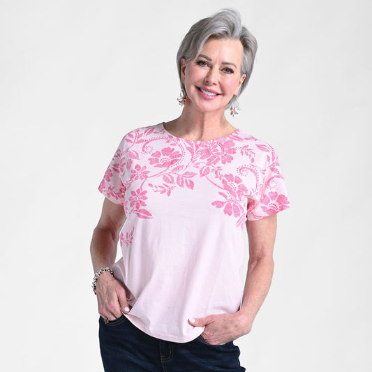 Christopher & Banks Floral Border Print Drop Shoulder Tee