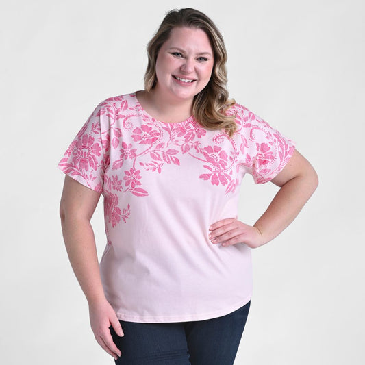 Christopher & Banks Floral Border Print Drop Shoulder Tee