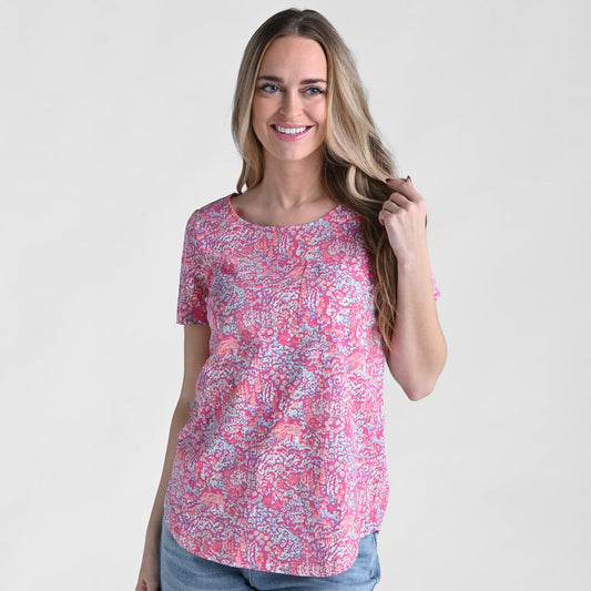 Christopher & Banks Printed Short Sleeve Scoop Neck Swing Tee