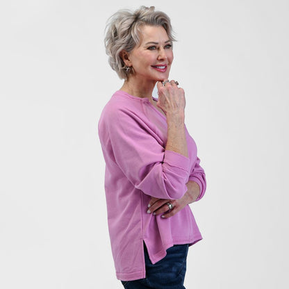 Christopher & Banks Relaxed Restyled Oversized French Terry Split Neck Top