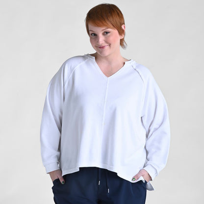 Christopher & Banks Relaxed Restyled Oversized French Terry Split Neck Top