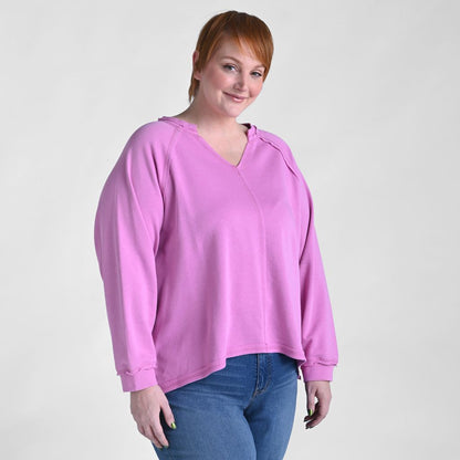 Christopher & Banks Relaxed Restyled Oversized French Terry Split Neck Top