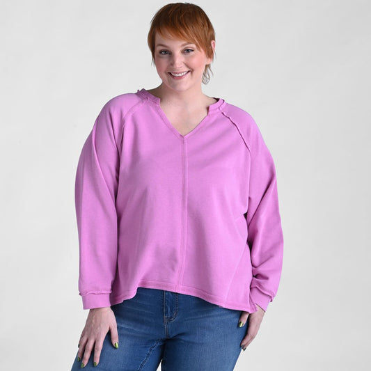 Christopher & Banks Relaxed Restyled Oversized French Terry Split Neck Top