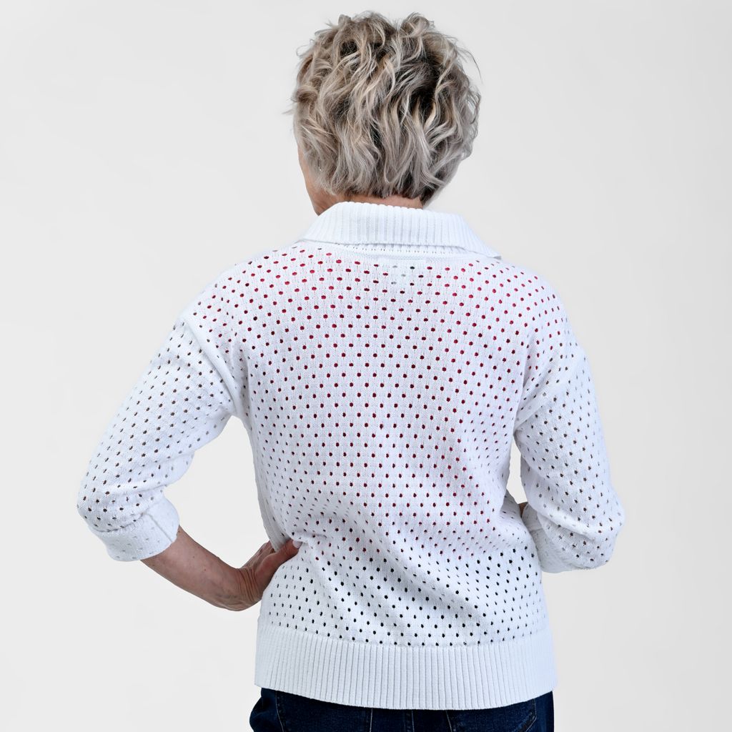 Christopher & Banks Relaxed Restyled Mesh Zip Up Wide Collar Sweater