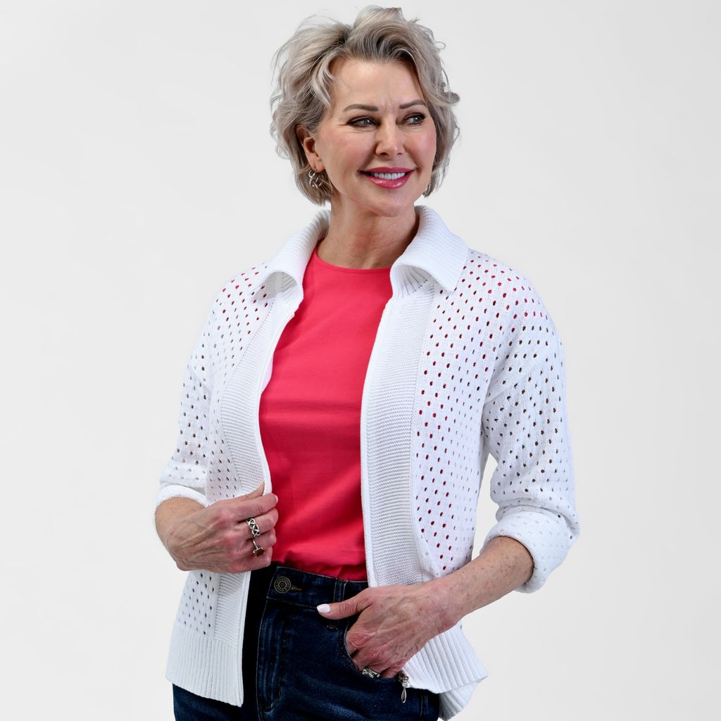 Christopher & Banks Relaxed Restyled Mesh Zip Up Wide Collar Sweater