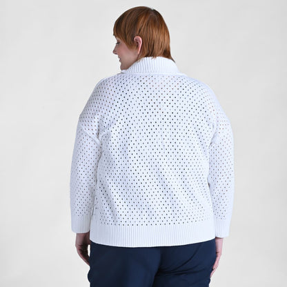 Christopher & Banks Relaxed Restyled Mesh Zip Up Wide Collar Sweater