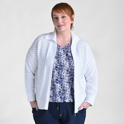 Christopher & Banks Relaxed Restyled Mesh Zip Up Wide Collar Sweater