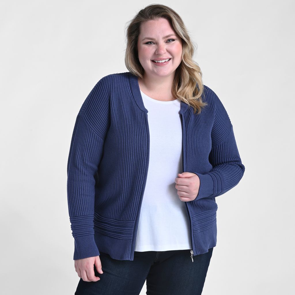 Christopher & Banks Zip Front Long Sleeve Sweater