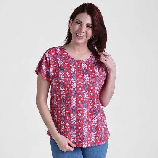 Christopher & Banks Printed Lattice Back Short Sleeve Tee